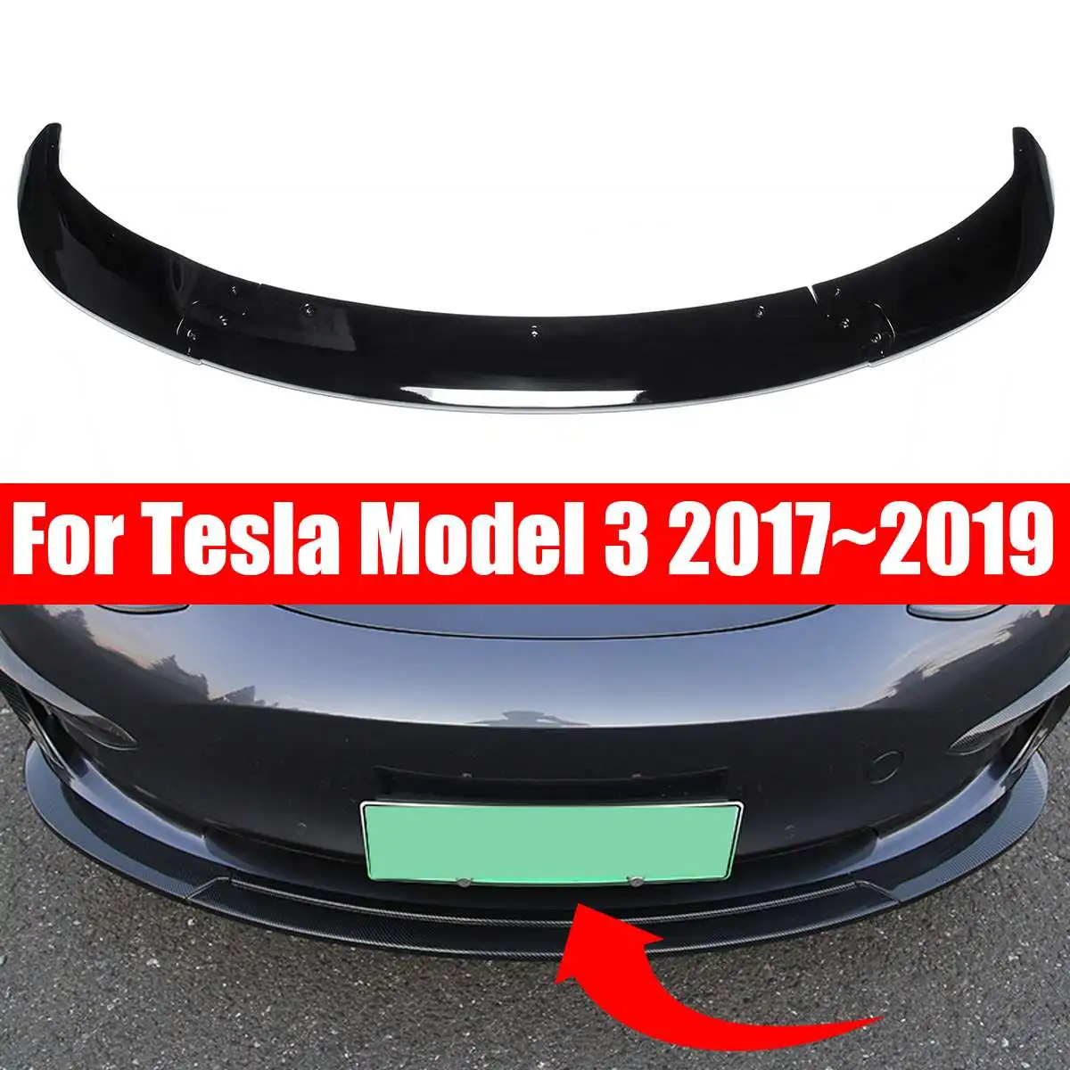 

3Piece Universal Car Front Bumper Lip Chin Bumper Body Kits Splitter Diffuser For Tesla Model 3 2017~2019