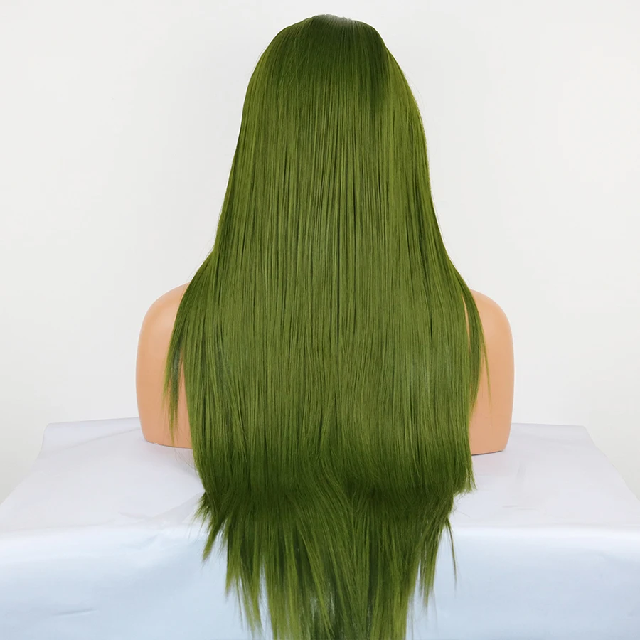 Фэнтези высокая температура термостойкие волокна волос длинные прямые темно-зеленые синтетические кружева передние парики для Drag queen макияж