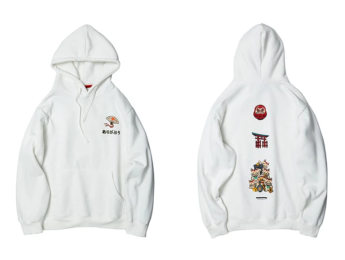 Aelfric Eden Lucky Cats, толстая мужская толстовка с капюшоном,, Harajuku, Повседневный хлопковый пуловер, модная уличная одежда, мужские толстовки - Цвет: Белый