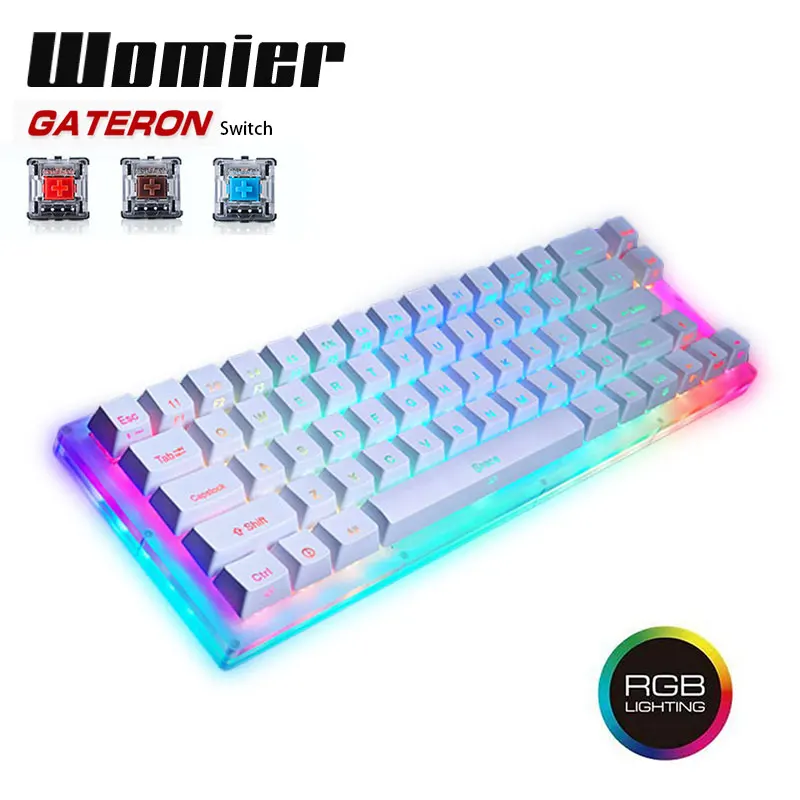 US $61.99 Womier K66 Keys Hot Swappable Mechanical Gaming Keyboard TyceC Wired RGB Backlit Gateron Switch Crystalline Base for PC Laptop