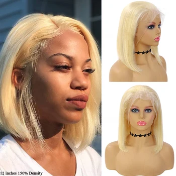 

613 Blonde Bob Wig Brazilian Straight Short Bob Lace Front Human Hair Wigs 13x4 Pre Plucked Ombre Blonde Hair Remy Wigs SOKU
