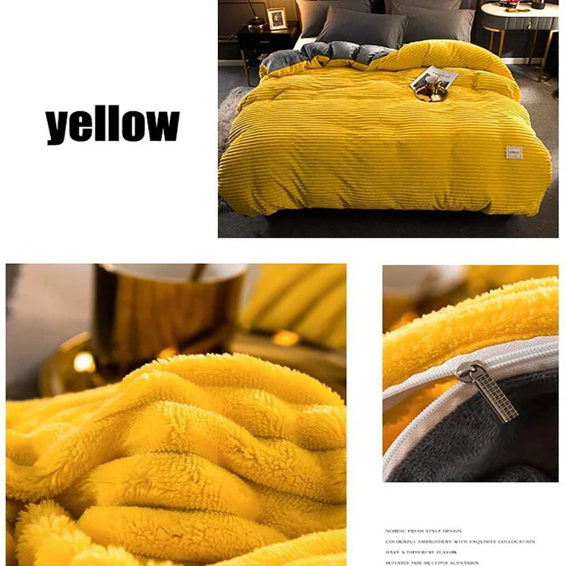 Magic Velvet Duvet Cover Winter Thick Fleece Blanket Coral Couple Bed Quilt Covers Flannel Yellow Bedspread Solid Bedclothes