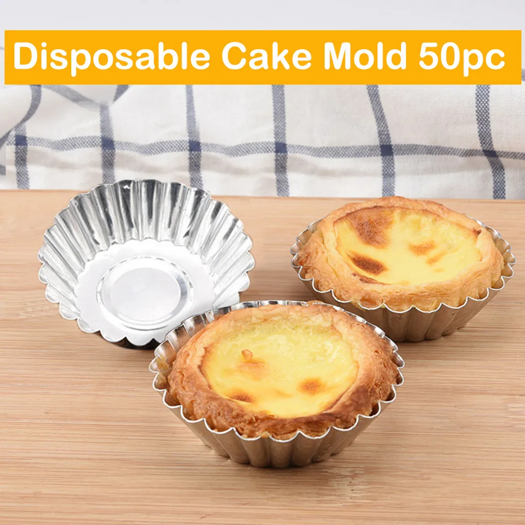 Cute 50 Disposable Aluminum Cookie Muffin Mould Foil Baking Egg Tart Pan Cupcake 