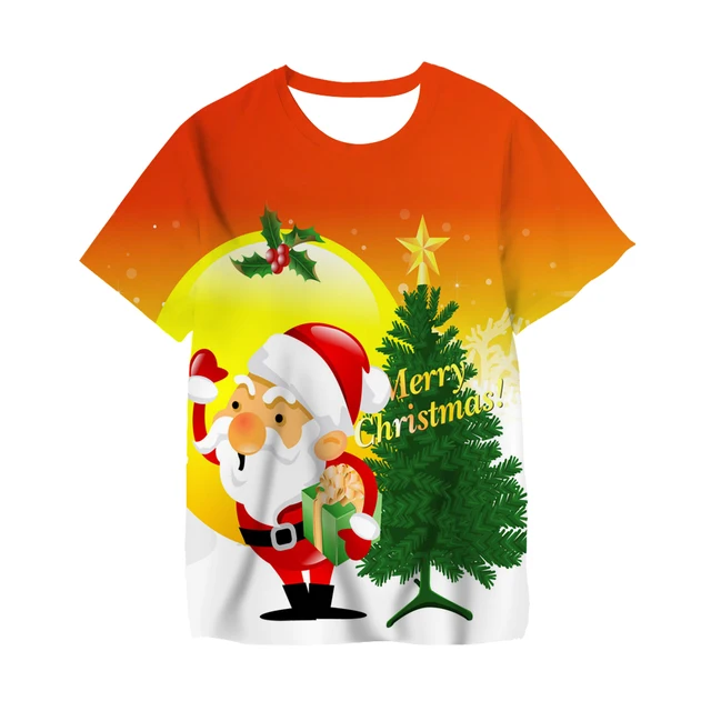 Baby Girl Cartoon Christmas Tree Printed Child T-shirt Short Sleeve Top Boys Fashion Santa Claus Kids Merry Christmas Clothes TX-040454