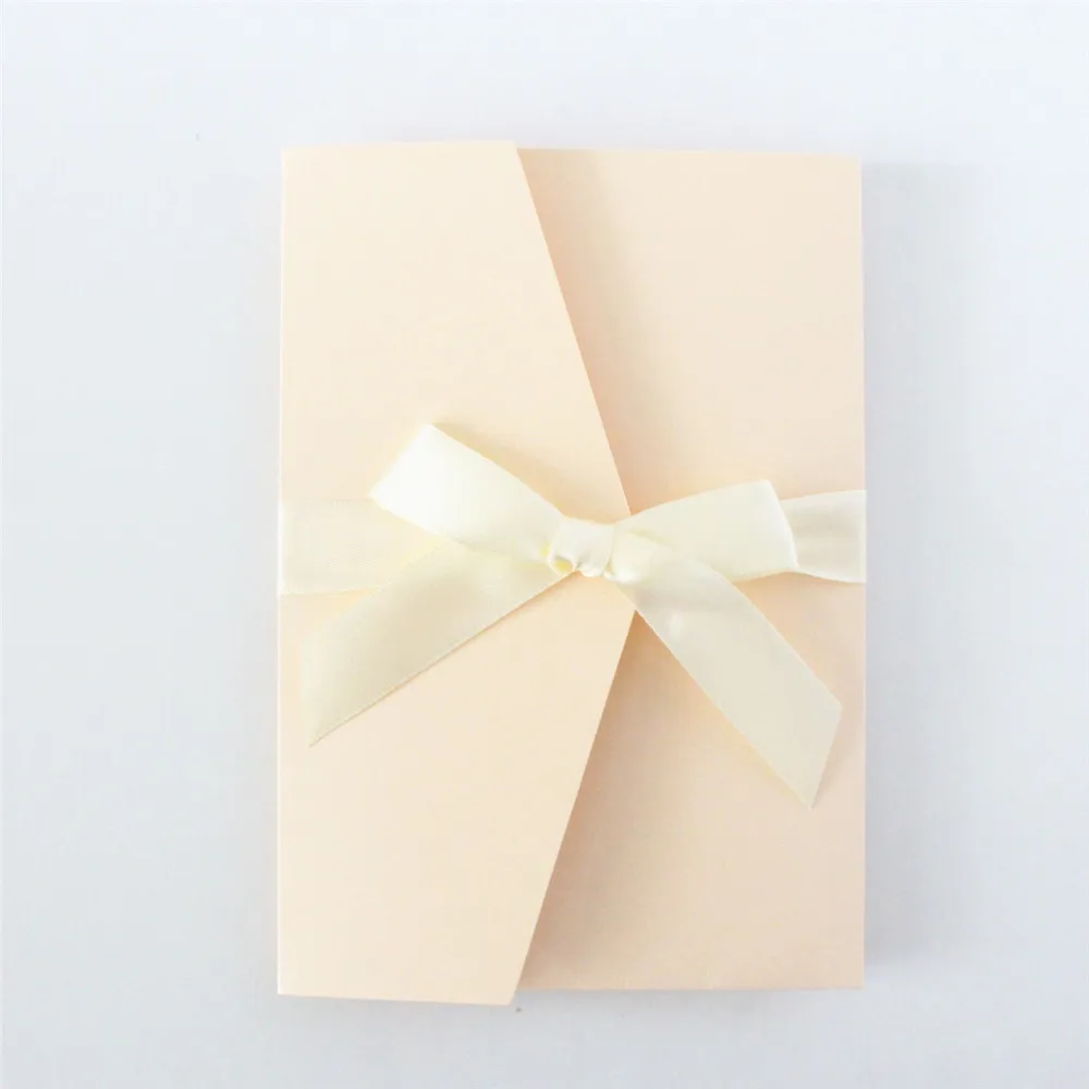 50Pcs Blank Copper Wedding Invitations Pockets With Envelopes and Ribbons For Party Invite Custoized Text Printing