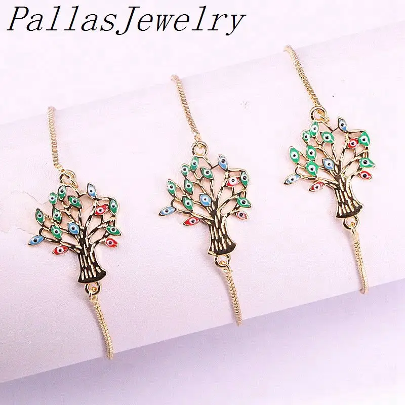 10 шт. Новое поступление лучший подарок для девочки цветной эмаль глаз проложить дерево регулируемый браслет-цепочка с фианитами золотые украшения