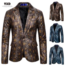 

Bronzing Snake Printed Blazer Mens Suits Tuxedos Club Bar Wear Best Man Blazer Business New Fashion Groomsman Slim Casual Jacket
