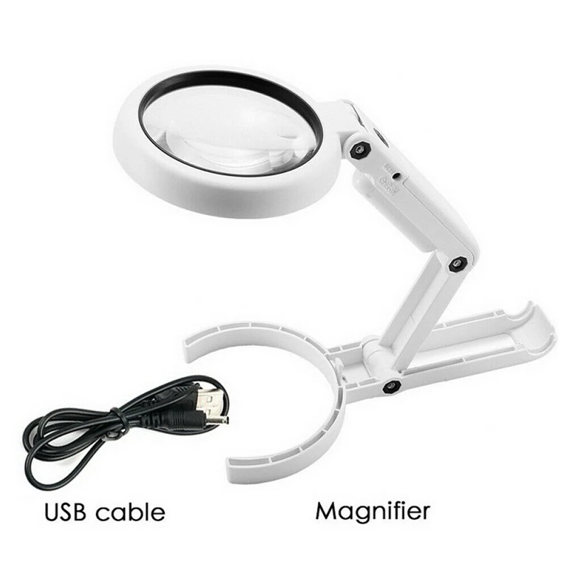 11X Magnifying Glass With Light 8 LED LAMP Magnifier Foldable Stand Table 5X 