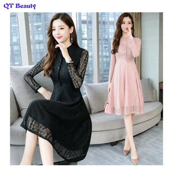 

Women's Dress Sexy Lace Dress for Women High Quality Plus Size Black White Pink Elegance Girls Dress Lady Slim Autumn Dress