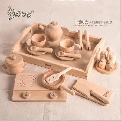 Западная кухня оригинальная деревянная модель игровой дом игрушки безопасные экологически чистые горшки и сковородки посуда Комбинированная игра