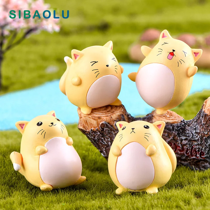 

4pcs Yellow Cat figurine Animal Kitten Model landscape dollhouse home miniature fairy garden decoration accessories modern