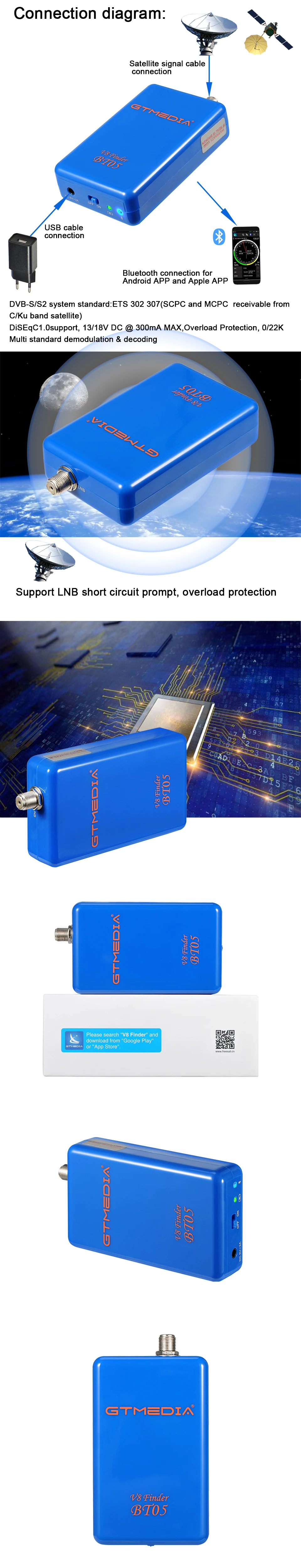 Gtmedia freesat v8 finder bt05 1080p satfinder
