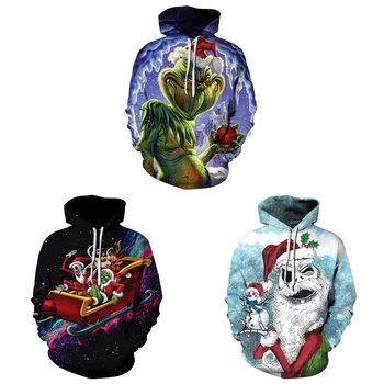 

2019 new fashion Christmas geek digital printing couples wear hats and long sleeves, casual autumn and winter clothes gothic
