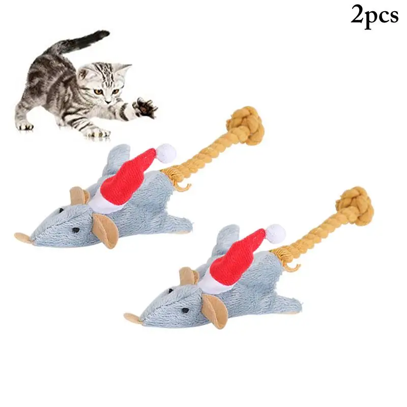 

Christmas Mini Mice Shape Cat Toy Pet Xmas Hat Design Pet Playing Toy Bite Resistant Cat Interactive Toy Plush Pet Supplies