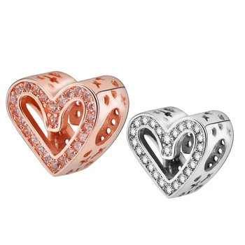 

2020 Valentine's New 925 Sterling Silver Beads Sparkling Freehand Heart Charm fit Original Pandora Bracelets Women DIY Jewelry