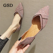 Новинка; летние туфли-лодочки; женская обувь на плоской подошве; дышащая женская обувь из хлопчатобумажной ткани в полоску; повседневная обувь с острым носком; большие размеры