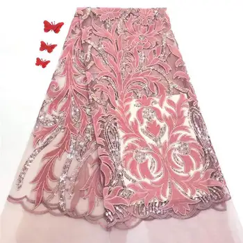 

African Mesh Laces Fabric with Sequins Tulle Embroidery High Quality Sequins Decoration Nigerian French Lace Fabric 5Yards A2199