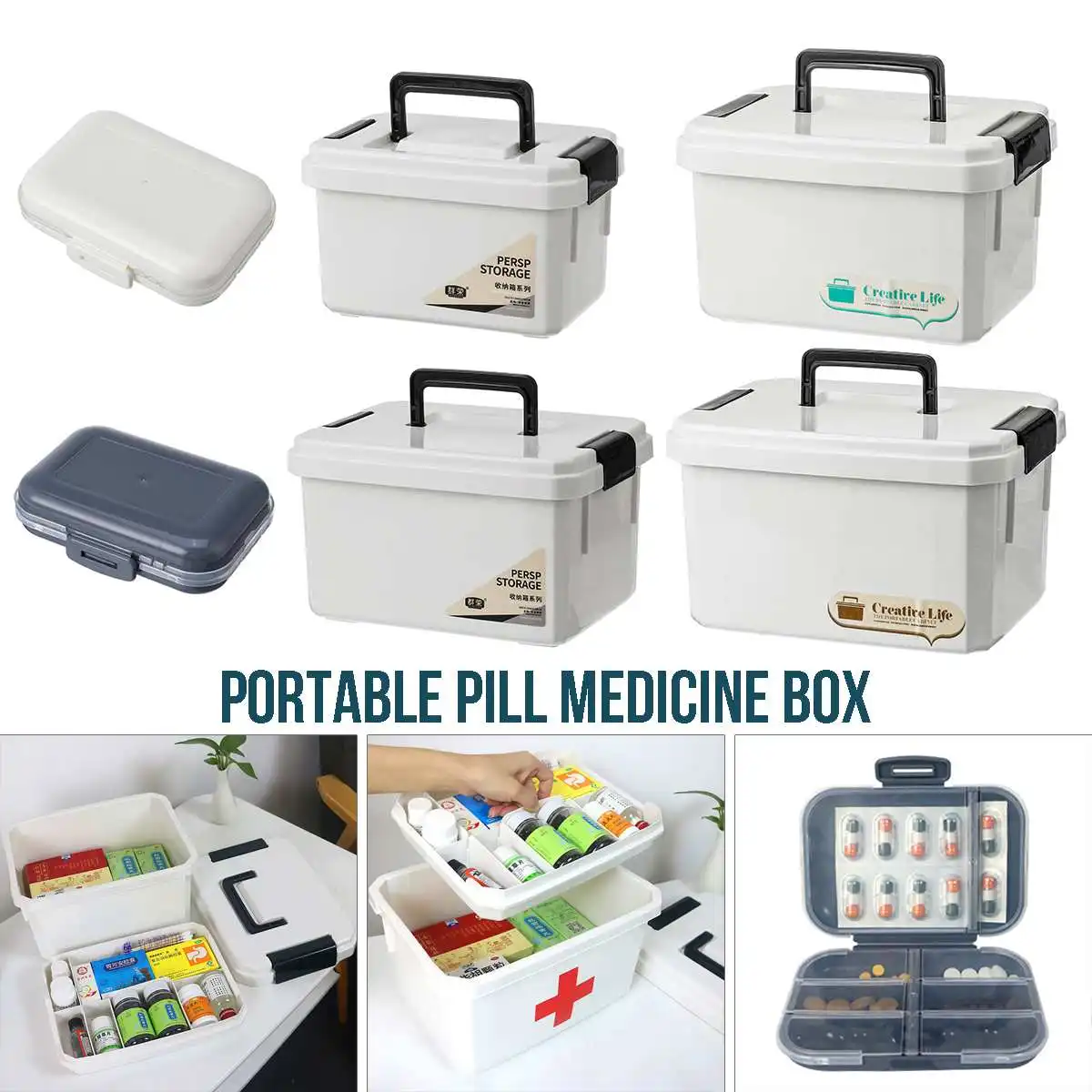 2 Layer Multifunctonal Storage Box First Aid Kit Organizer With Handle