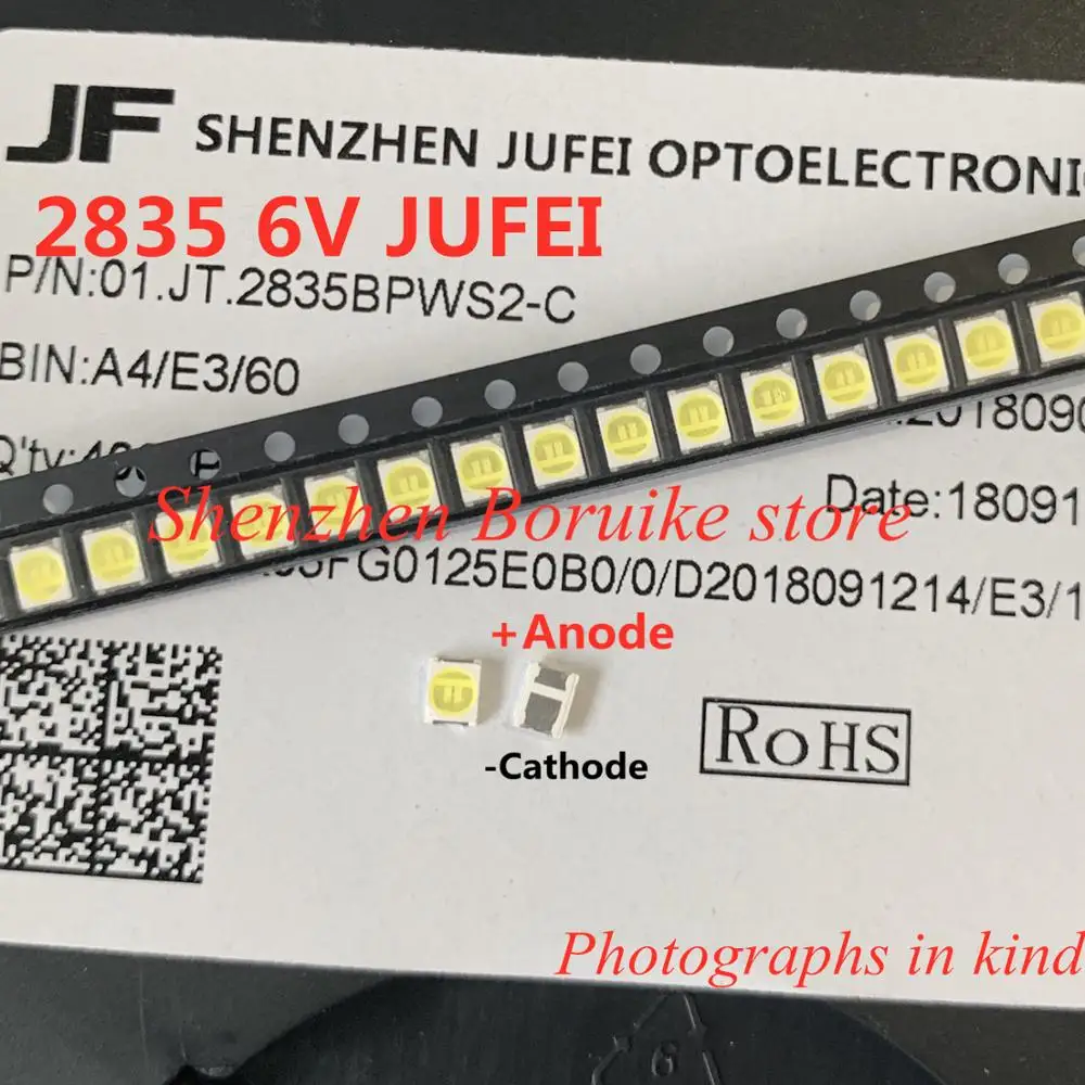 1000 шт/партия Jufei 3528 SMD светодиодный 2835 3V 6V холодный белый 96LM для ТВ ЖК-подсветки приложения
