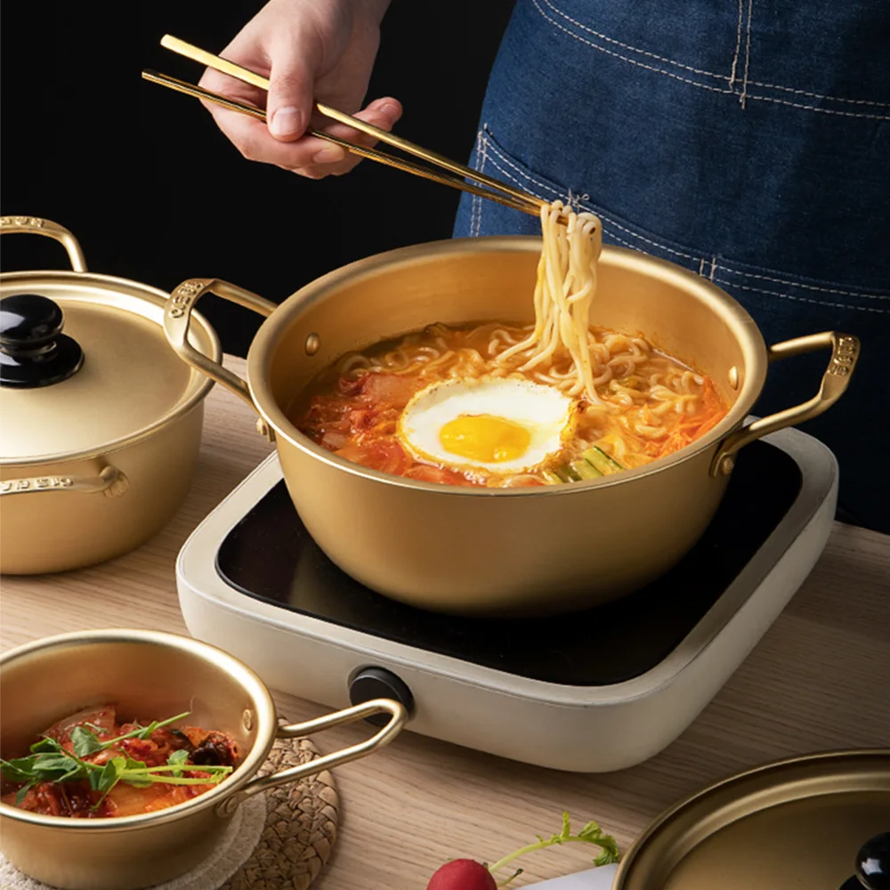 Golden Noodle Pot Korean Ramen Noodles Pot Aluminum Soup Pot With Lid  Noodles Milk Egg Soup Kitchen Tools Cooking Pot Fast - AliExpress