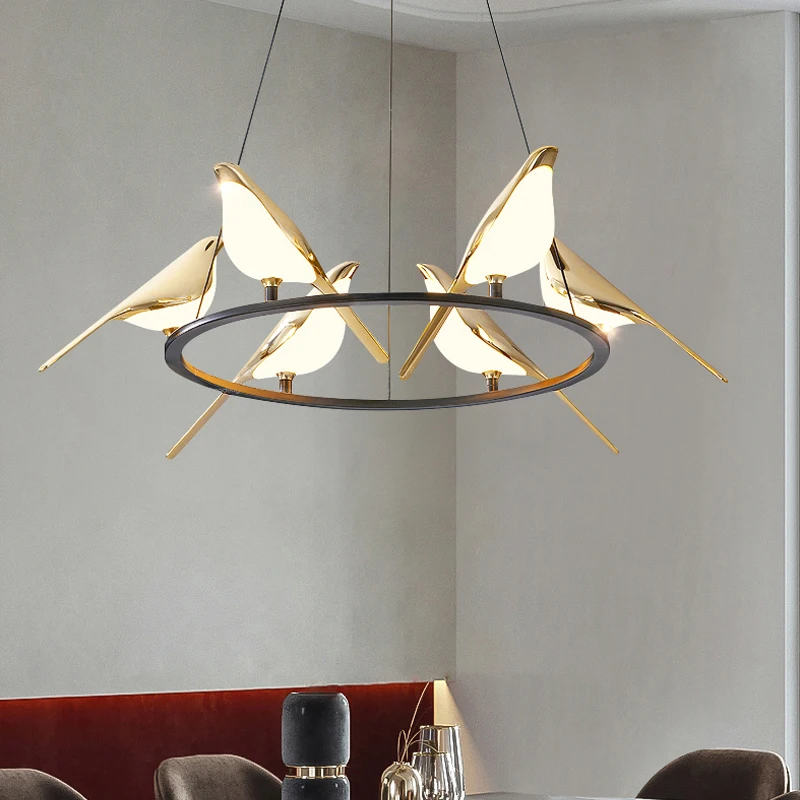 FKL Modern Bird Gold Chandelier Art Magpie LED For Living Room Dining Bedroom Home Decoration Indoor Lighting Fixtures