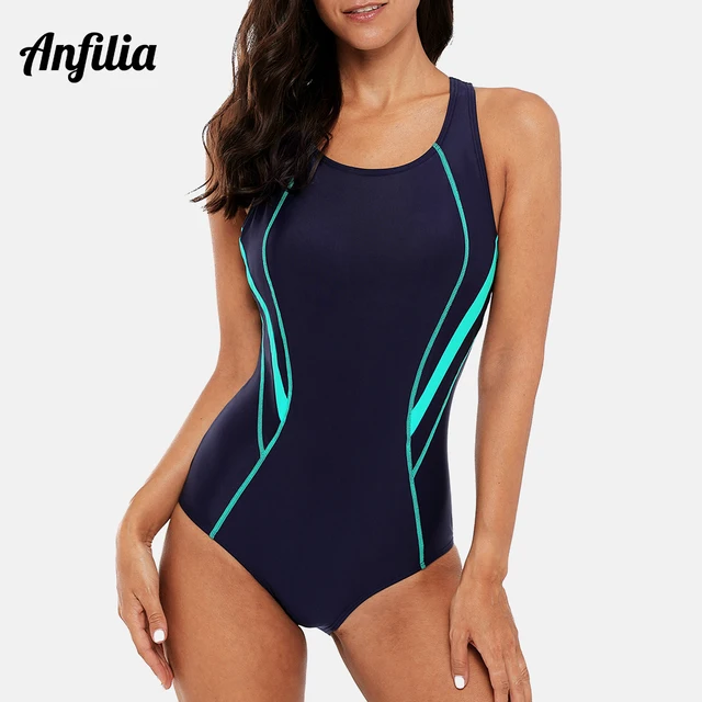 US $10.12 Anfilia Women One Piece Sports Swimwear Sports Swimsuit Backless Beachwear Bathing Suit Training Bi