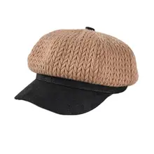 Японские Женские зимние промежности вязаный пэчворк Бейсбол Кепки контраст Цвет классический художник восьмиугольной Beanie BERET шляпа с козырьком