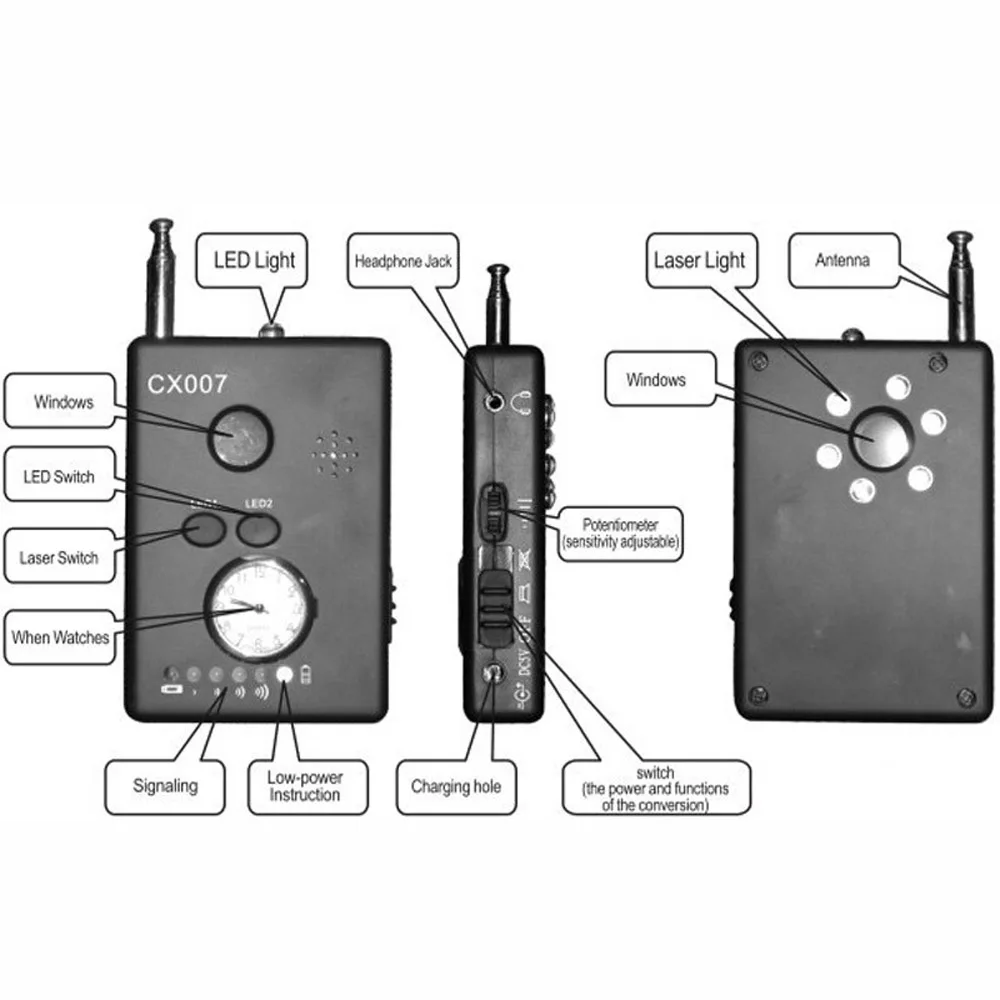 CX007 полный диапазон частоты детектор многофункциональный сигнал камеры телефон GSM gps WiFi ошибка RF детектор искатель