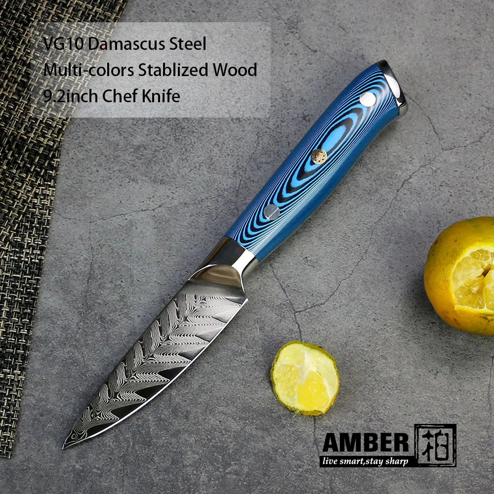 

AMBER AUS-10 damascus steel ladder pattern Belle pakkawood handle damascus knife 3.5 inch paring knife 67 layers fruit knives