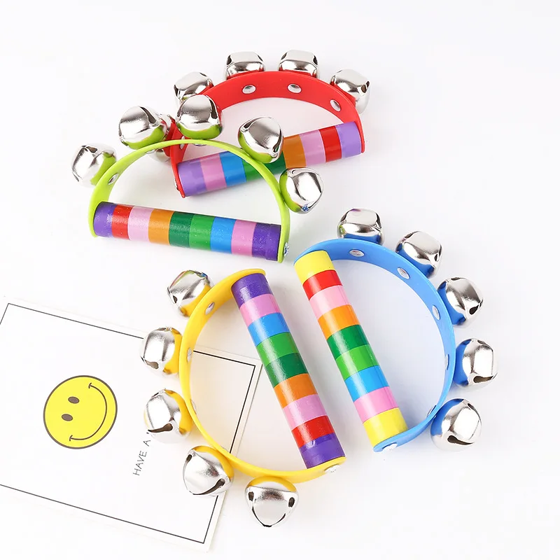 

Baby Wooden Toys Stick 0-24 Months Kids Children Bells Rainbow Hand Shake Bell Rattles Baby Educational Toy Musical Instrument