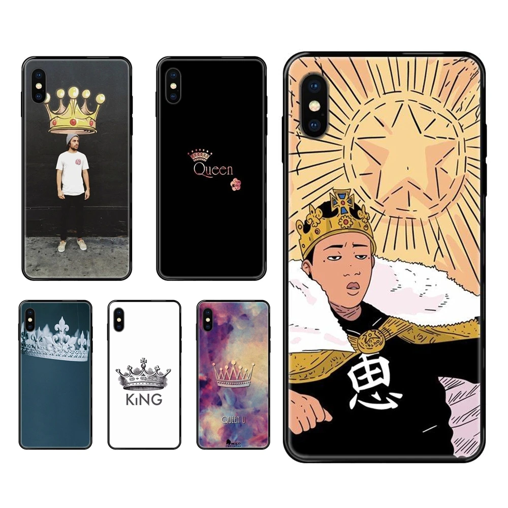 Черная мягкая многоцветная матовая корона с надписью King Queen для Huawei P8 P9 P10 P20 P30 P40 P