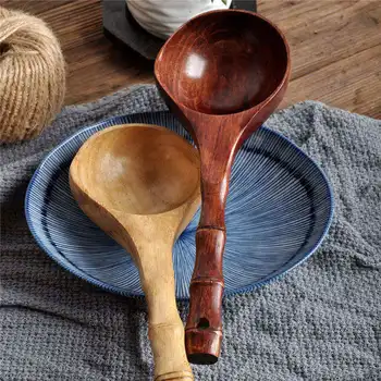 Grandi palette da zuppa in legno, paletta da cucina con manico in bambù, stile giapponese, cucchiaio resistente, mestolo per l'acqua da bagno, stoviglie, utensili da cucina 1