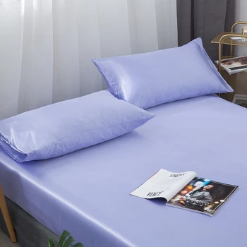 

Fitted Sheet Cover Satin Pure Color Bedding Elastic Band Mattress Protection Cover Comfortable Fitted Bedding Bed Case
