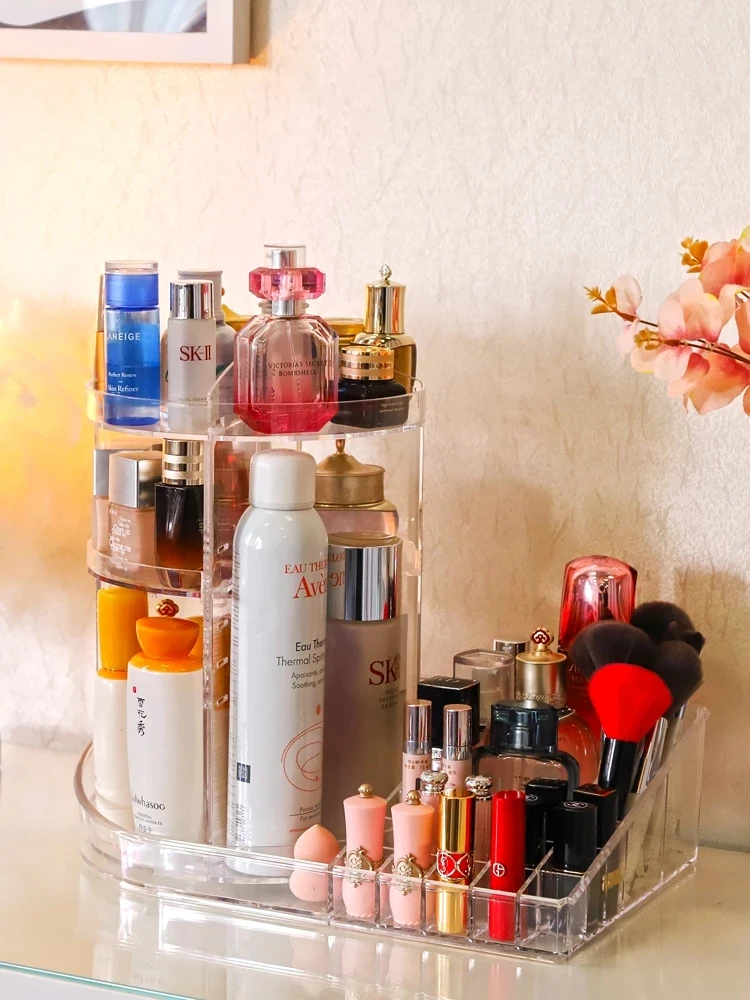 360 Rotating Makeup Beauty Organizer Acrylic Box Dresser Lipstick Skin Care  Shelf Diamond Pattern Cosmetics Receiving Box - AliExpress