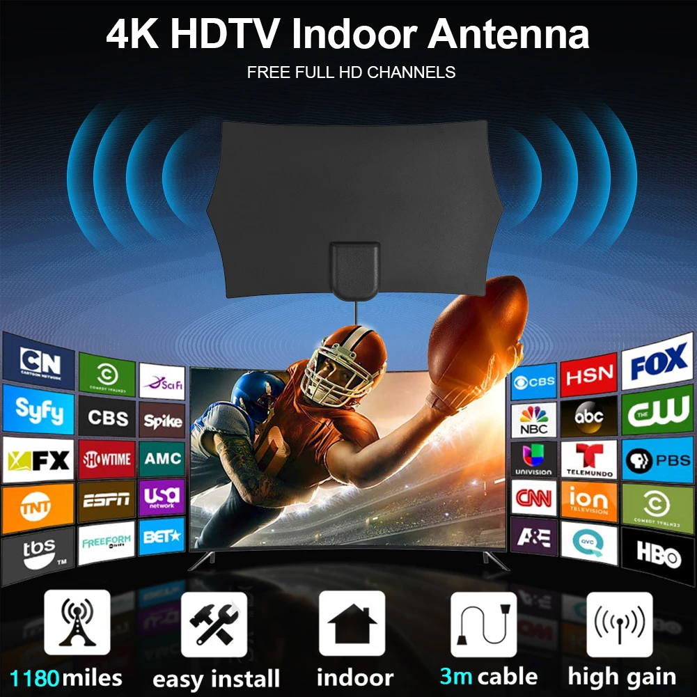 

TV Antenna 4K Digital HDTV Aerial Indoor Amplified Antenna 1180 Miles Range With HD1080P TV For Life Local Channels Kindly