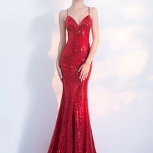 Robe de soiree дизайнерские блесток Формальные вечерние платье на тонких бретельках с низким вырезом на спине вечернее платье