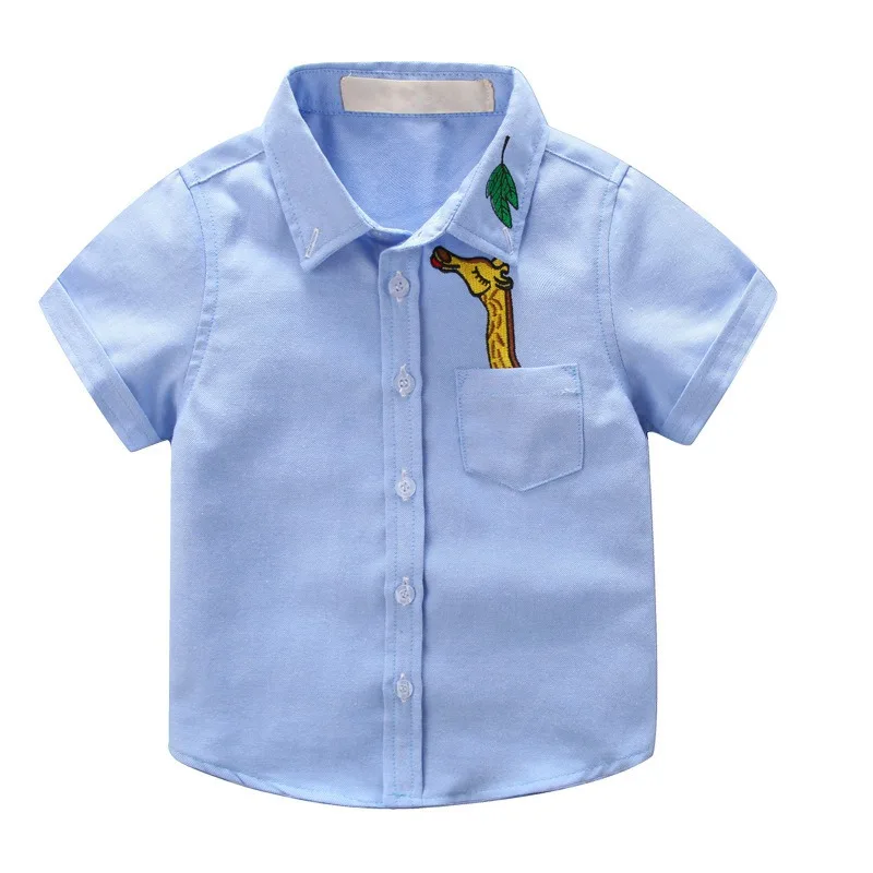 Летние повседневные хлопковые футболки с короткими рукавами и отложным воротником с рисунком животных для маленьких мальчиков