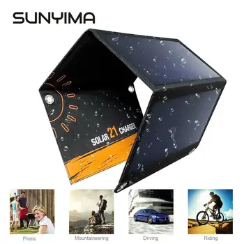 

SUNYIMA Portable Foldable 21W Solar Charger Powerport Sun Power Panel Charge with 2 USB Port Charging Board for iPhone Samsung