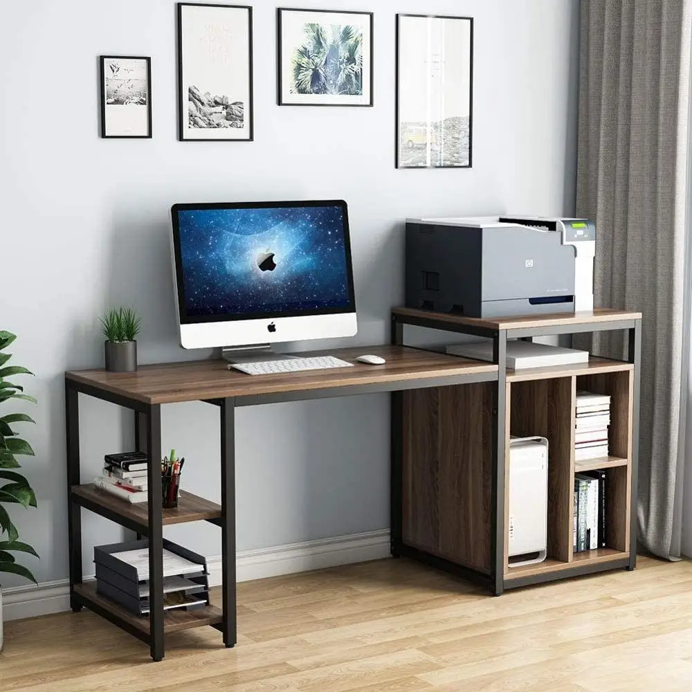 Desk & Storage Shelf Computer Desk With Printer Stand For Home - Desk & Storage Shelf Computer Desk With Printer Stand For Home
