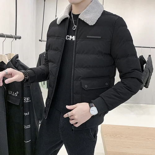 YASUGUOJI, новинка, модная зимняя куртка с отложным воротником, Мужская Толстая Флисовая теплая куртка, хлопковое зимнее Стеганое пальто, классическое - Цвет: black Y827