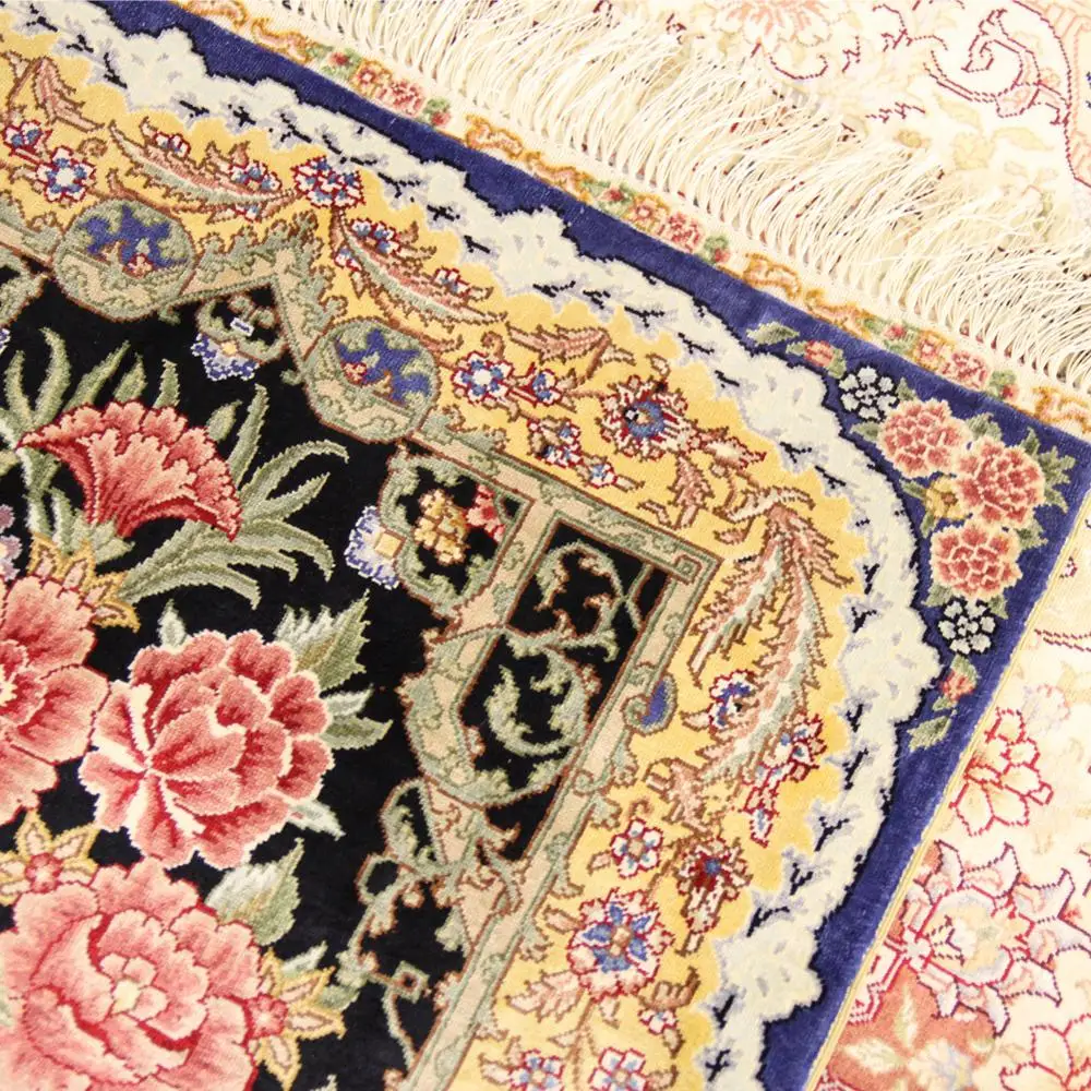Yilong 2 X3 Rose Pattern Handmade Silk Area Rug Small Rose Pattern Handmade Silk Area Rug
