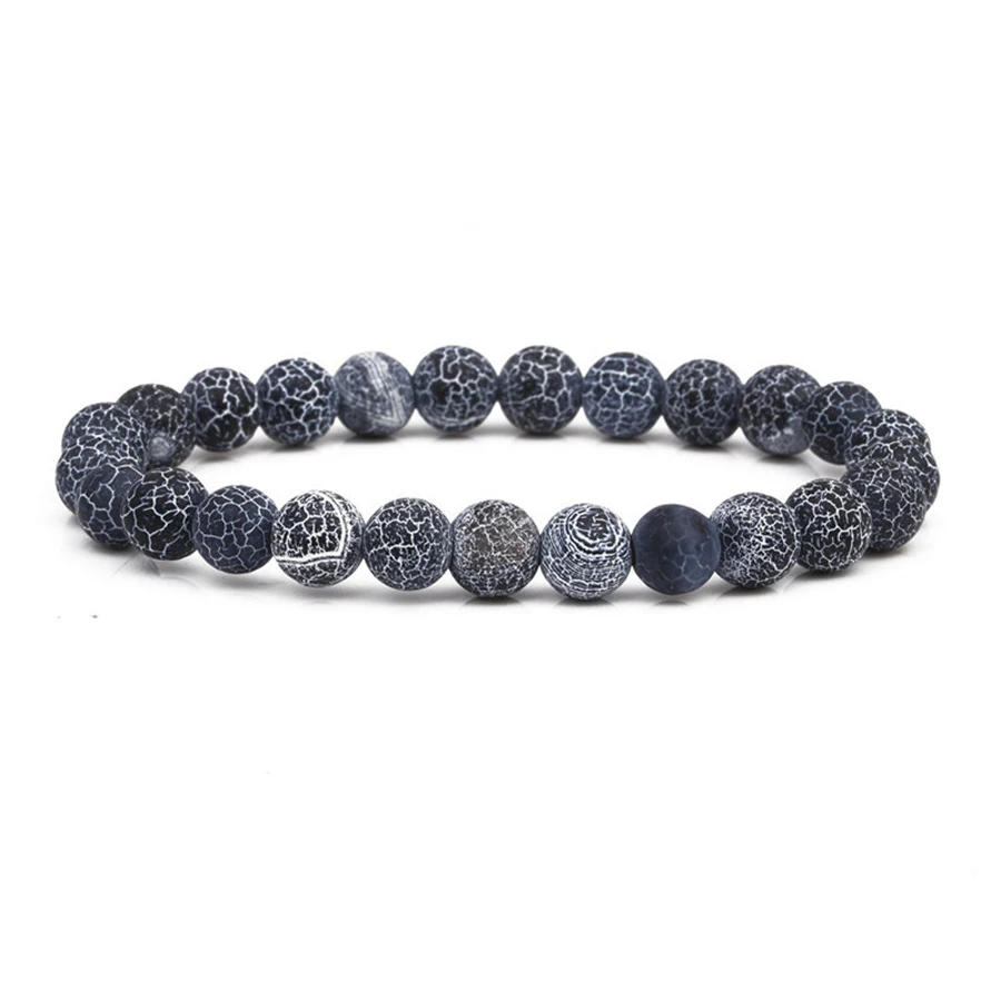 Weathered agate Lava Браслет из бисера 8 мм натуральный камень Лава тигровый глаз черный ониксовый матовый бусины из лечебных камней браслет стрейч Шарм Йога для женщин мужчин ювелирные изделия - Окраска металла: Weathered agate Lava