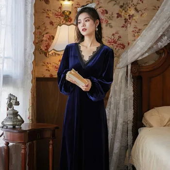 

Wasteheart Winter Women Fashion Pink Blue Sexy Sleepwear Nightdress Lace Nightwear Sleepshirt Nightgown Sleepwear Luxury Pleuche