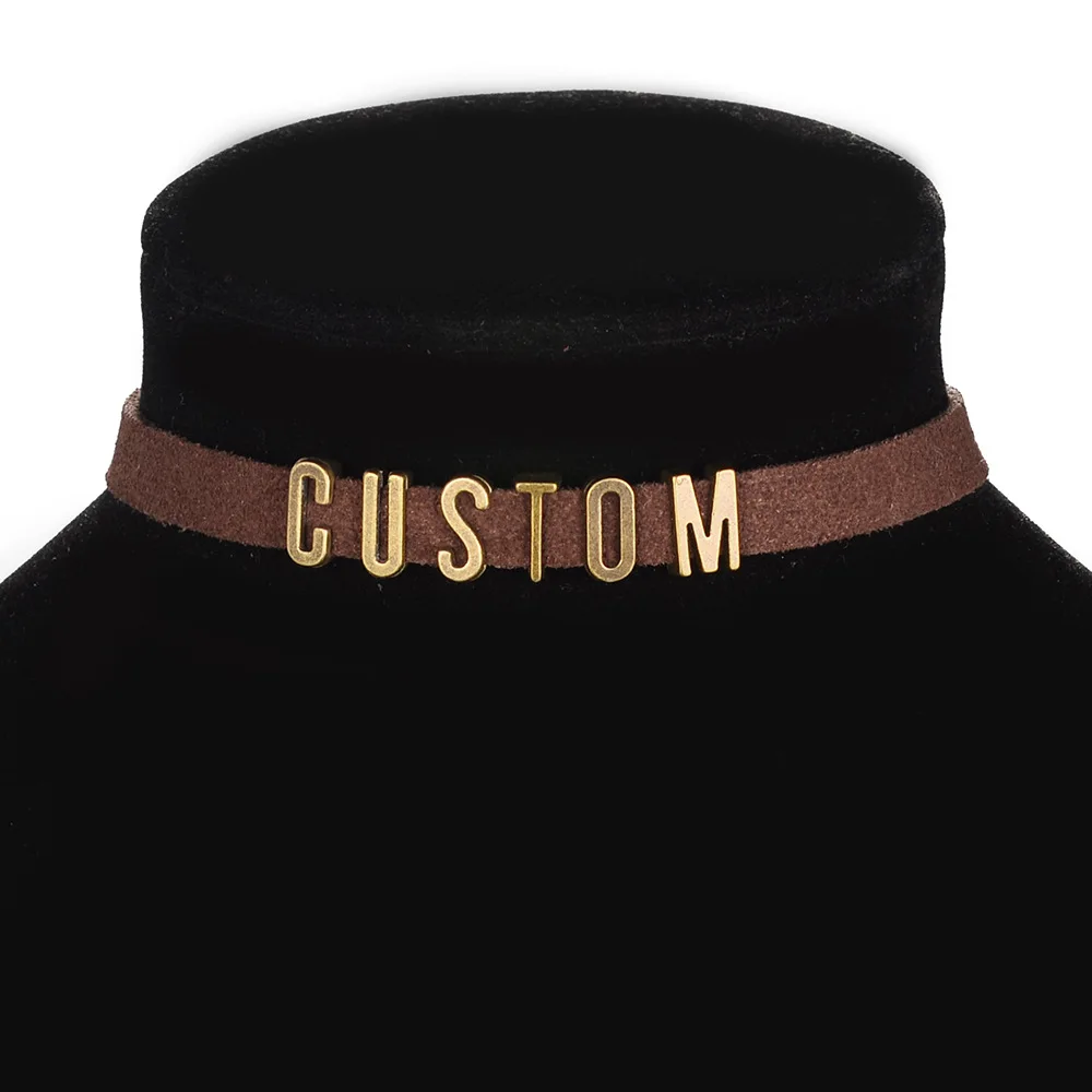 

Handmade velvet leather Choker Customized Custom women men Collar Cosplay Choose Letter Name Word Collar Alpabet Necklace