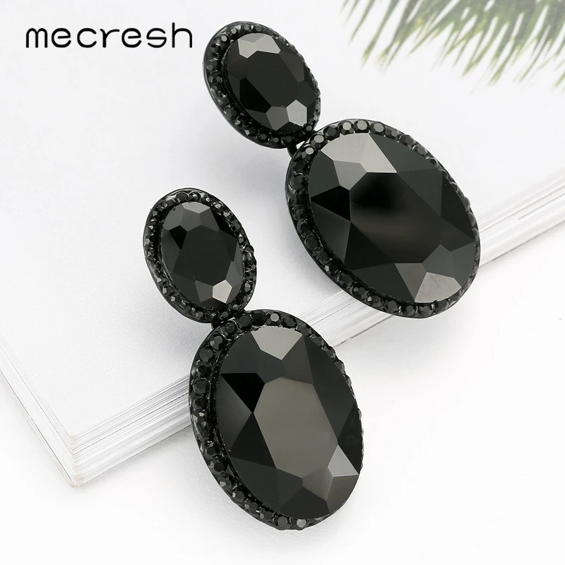 Женские серьги подвески с крупными кристаллами mecrush красные черные синие