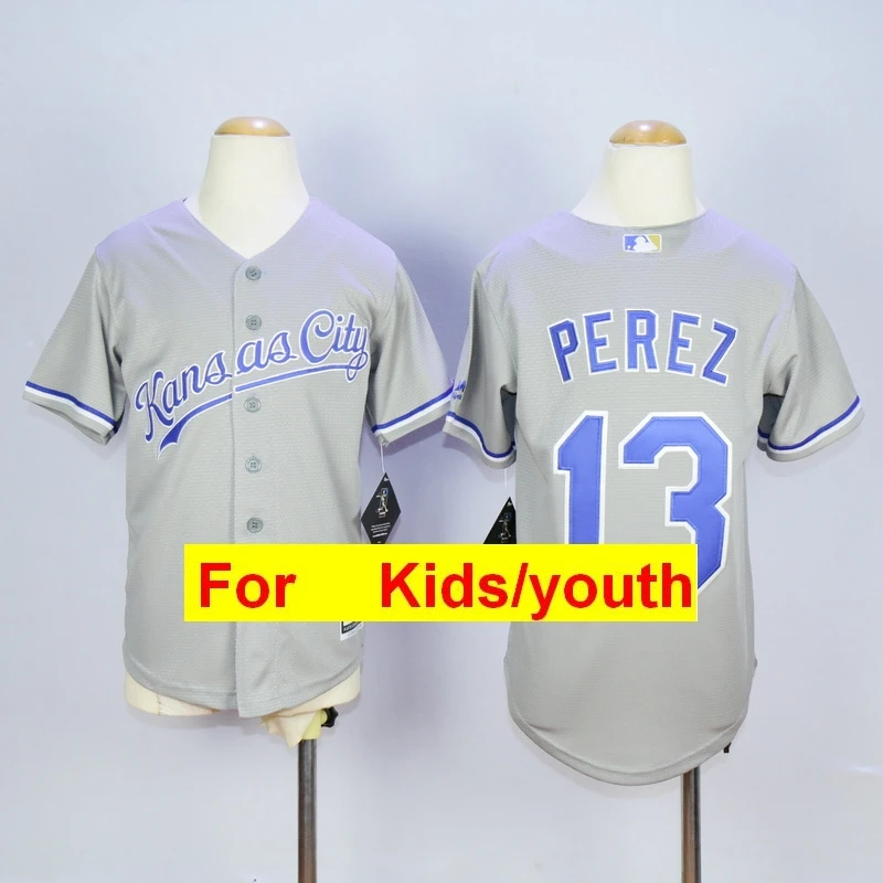 Серый Молодежный Канзас-Сити Бо Джексон Джордж Бретт Salvador Perez Mike Moustakas Alex Gordon Alcides Escobar Flex& Cool Base Jersey - Цвет: Серый