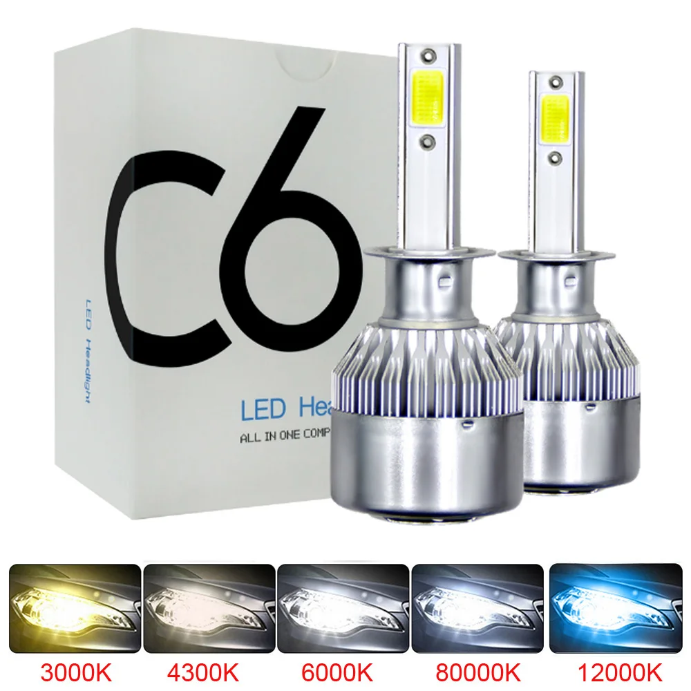 

2Pcs Blub Auto Car H8 H11 H7 H4 H1 LED Headlights 6000K Cool White 72W 8000LM COB Bulbs Diodes Automobiles Parts Lamp