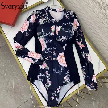 

Svoryxiu Flower Print One-Pieces Bikini Bodysuits Women's Summer Style Long Sleeve Beach Wear Playsuit Female Banthing Swimsuit