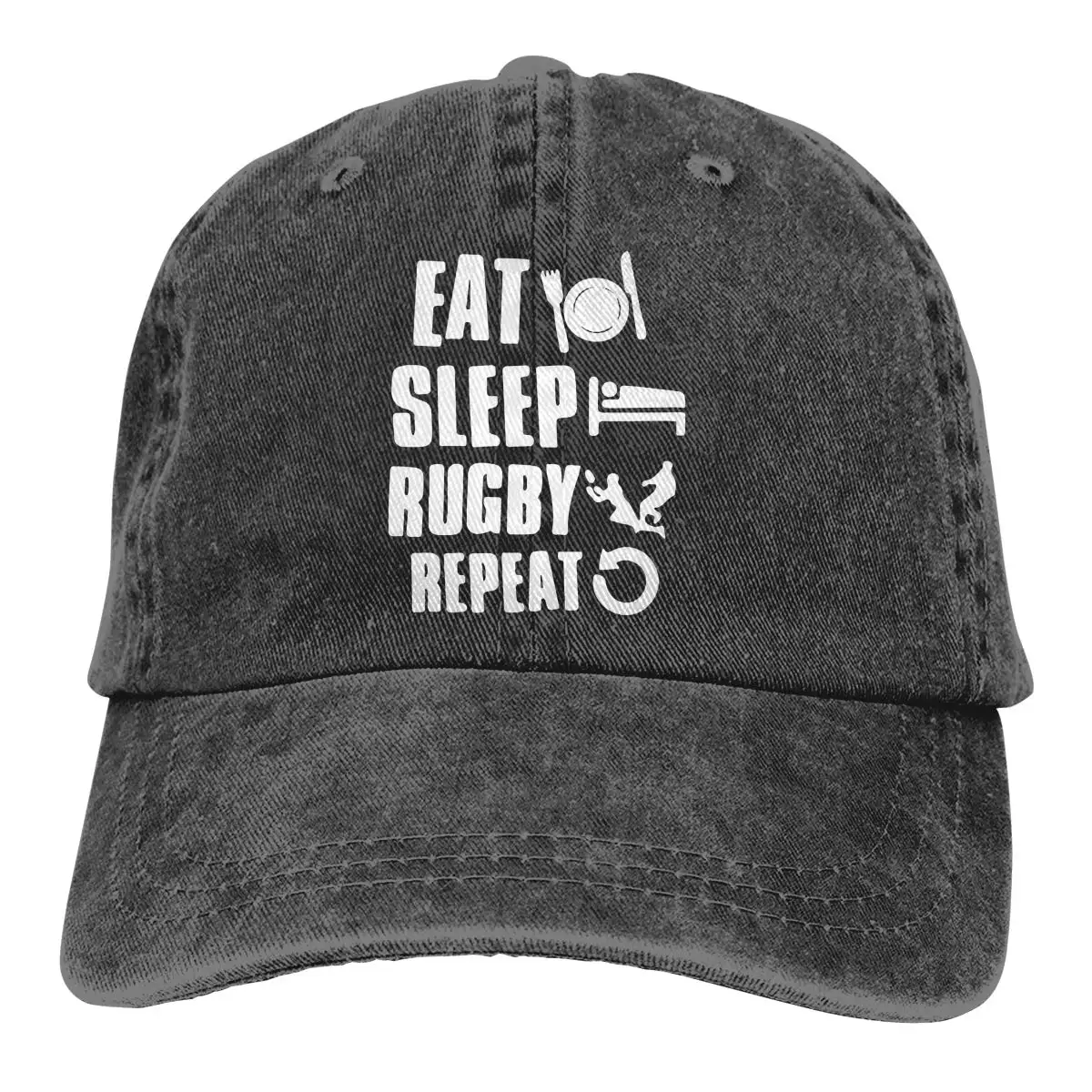 Eat Sleep Rugby Repeat Мужская Женская регулируемая бейсболка s Джинсовая Ткань простая Кепка
