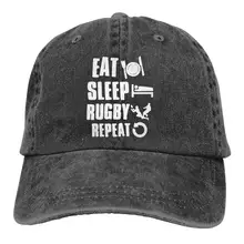 Eat Sleep Rugby Repeat Мужская Женская регулируемая бейсболка s Джинсовая Ткань простая Кепка